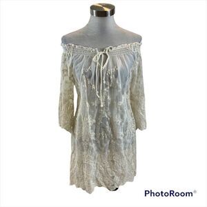 Mechant Sheer Ivory Lace Tunic‎ Dress or Swim Cover Up See Measurements